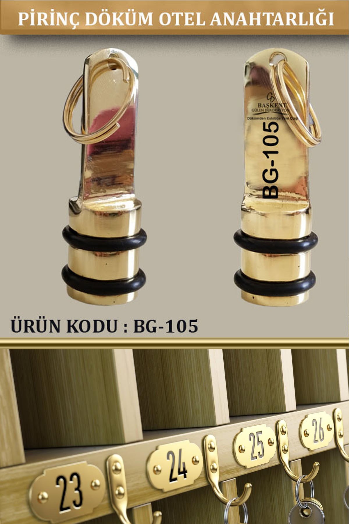 BG-105 Pirinç Döküm Otel Anahtarlığı