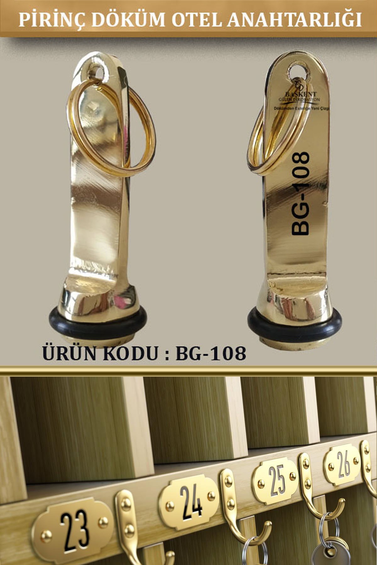 BG-108 Pirinç Döküm Otel Anahtarlığı
