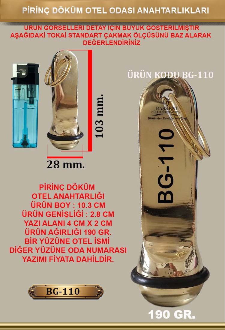 BG-110 Pirinç Döküm Otel Anahtarlığı