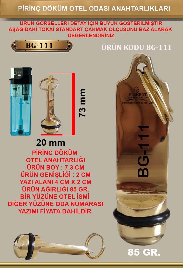 BG-111 Pirinç Döküm Otel Anahtarlığı