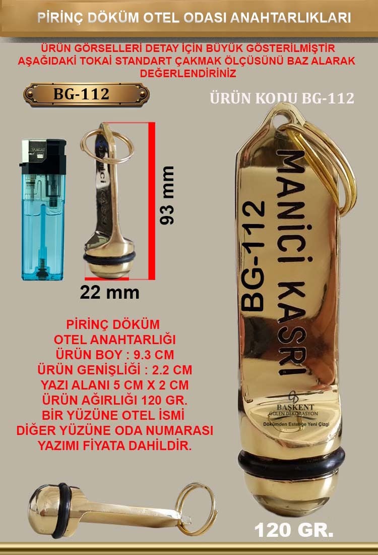 BG-112 Pirinç Döküm Otel Anahtarlığı