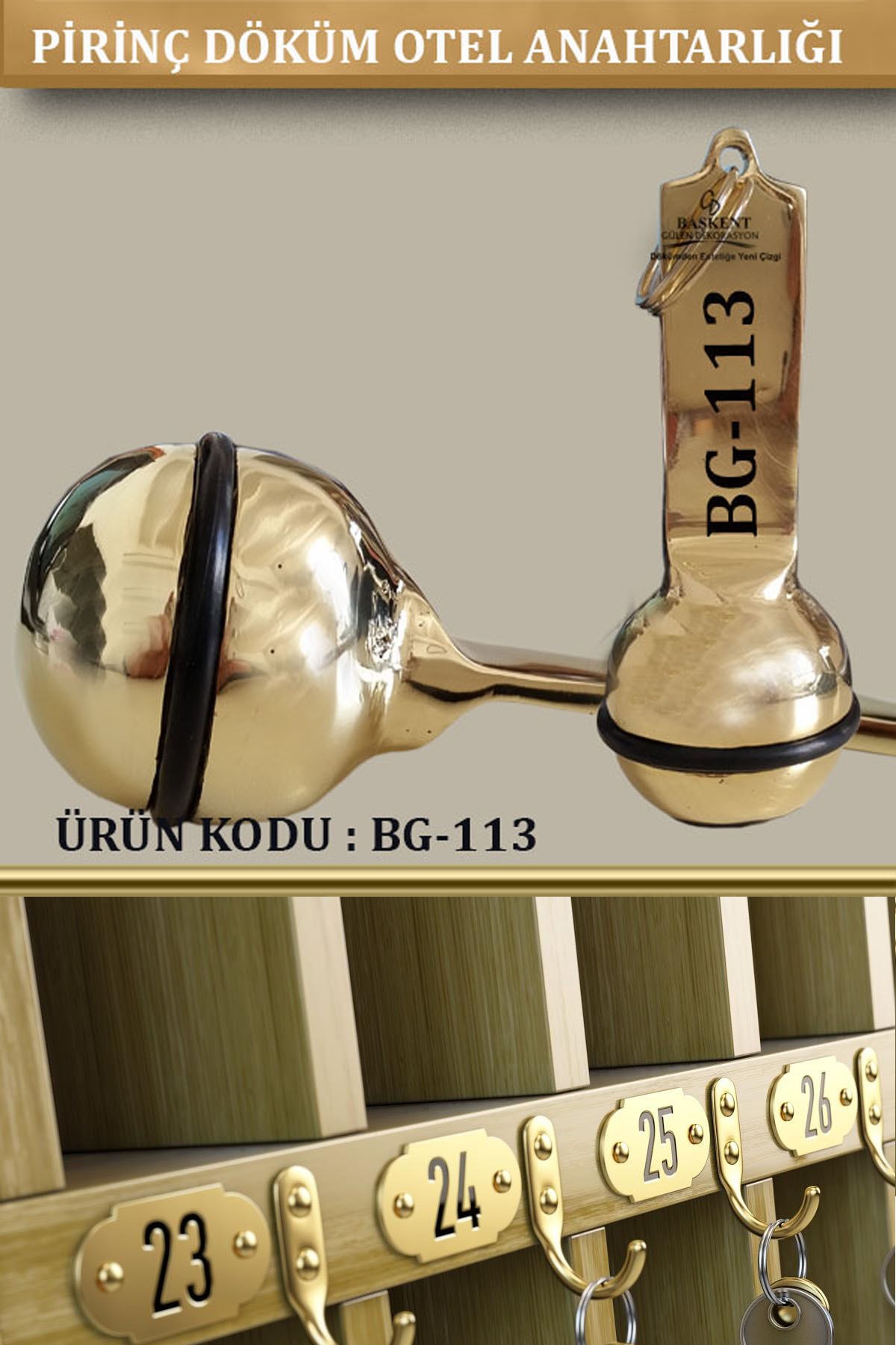 BG-113 Pirinç Döküm Otel Anahtarlığı