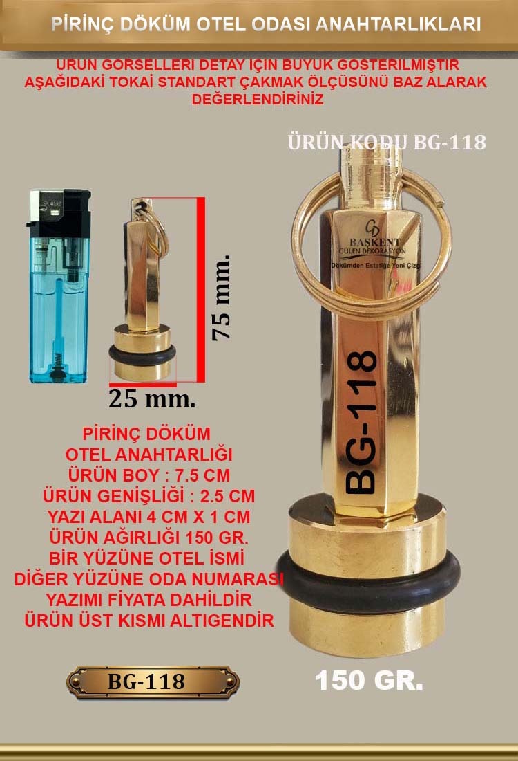 BG-118 Pirinç Döküm Otel Anahtarlığı