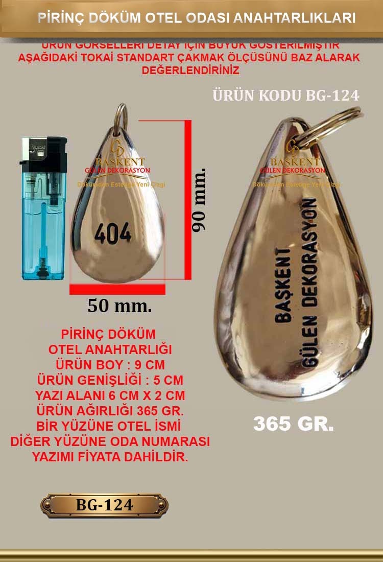 BG-124 Pirinç Döküm Otel Anahtarlığı